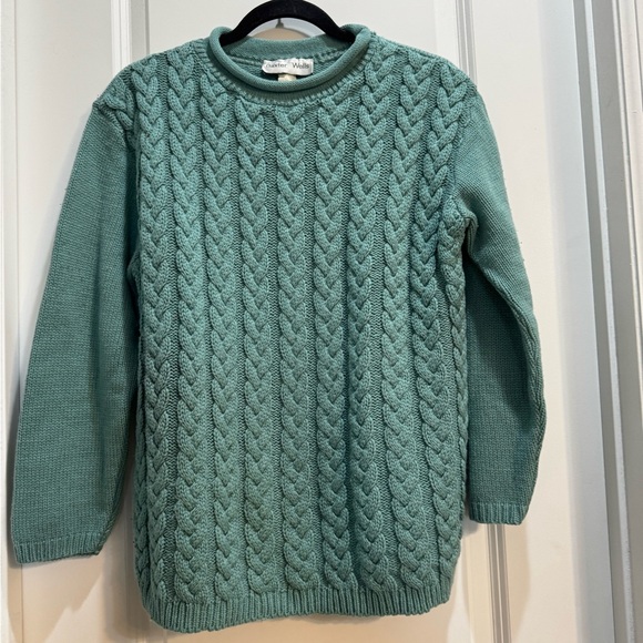 Baxter & Wells Ladies Mock Turtleneck Pullover Cable Sweater - Light Green Med - Picture 1 of 7